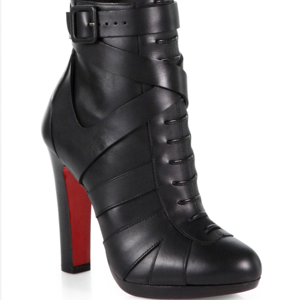Christian Louboutin Lamu Leather Lace-Up Platform Black Bootie Size 38